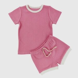 NEW Pink Ribbed Varsity Short Two Piece Matching Set